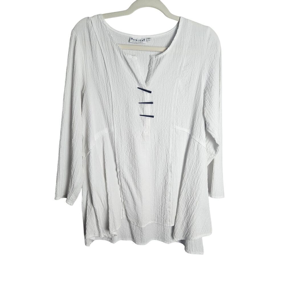 Habitat gauzy Tunic Top sz S button accent Lagenlook artsy beachy boho flowy